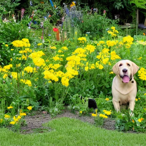 Image similar to dog yellow english lab gardening