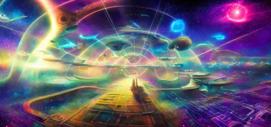 Image similar to light speed holodeck realm astral spirit world city galactic nebula highly detailed surrealist art, future city