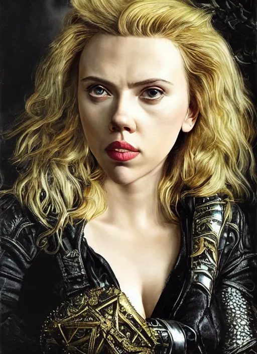 Prompt: , , Scarlett Johansson dressed as black Canary,, Dramatic, Edge, Good, Infused, Backlight, De-Noise, VFX, insanely detailed and intricate, hypermaximalist, facial ,elegant, ornate, hyper realistic, super detailed, by Anthony Van Dyck, by Ivan Shishkin, by John Constable