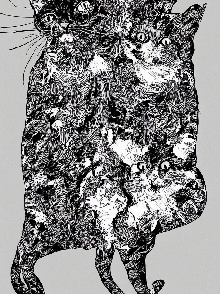 Image similar to black and white illustration creative design body horror cat