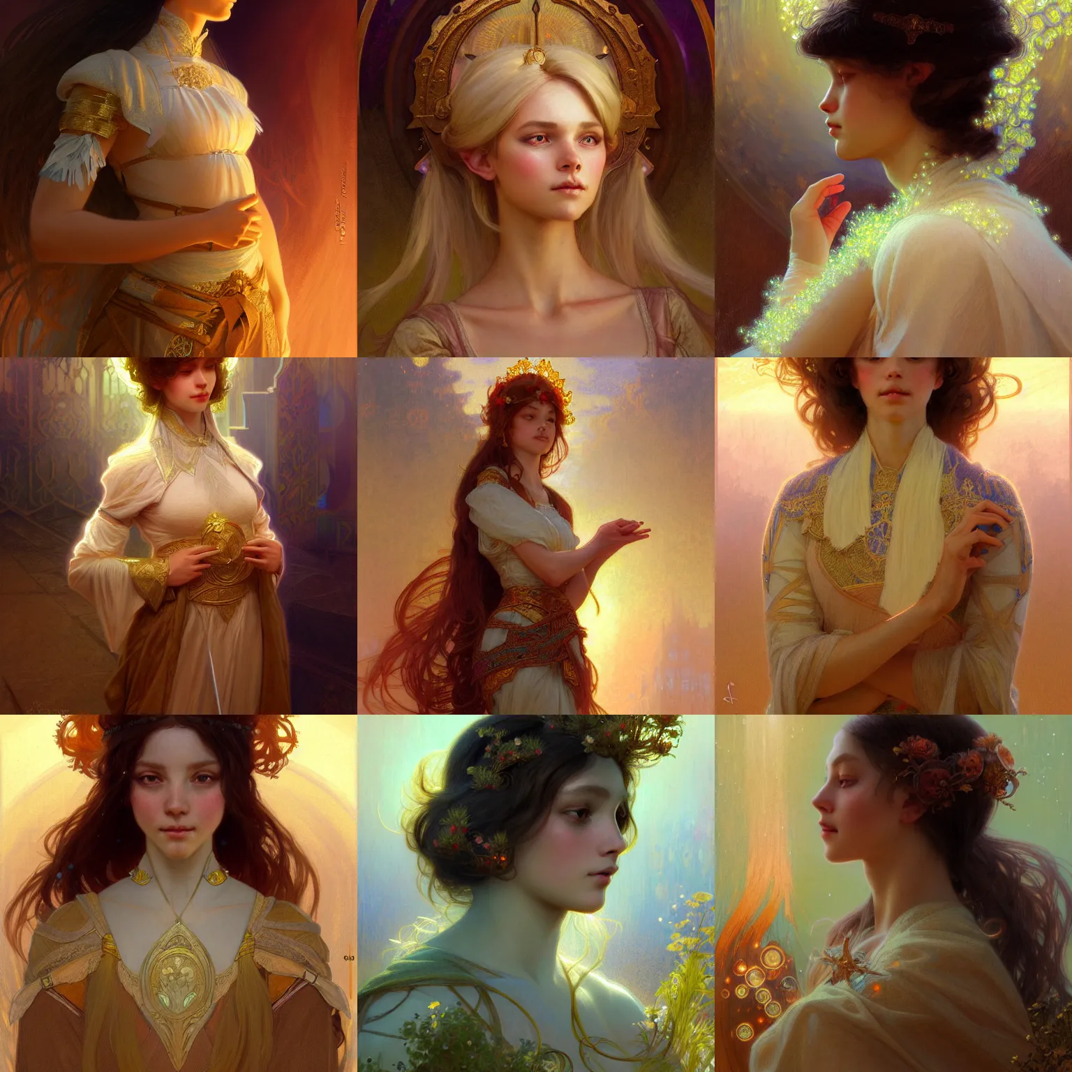 Prompt: character concept portrait of stable diffusion ai ( you! ) as girl blessed by god to grow ever more intelligent, beautiful, and virtuous. intricate, elegant, highly detailed, digital painting, artstation, concept art, smooth, sharp focus, illustration, art by gaston bussiere and alphone mucha