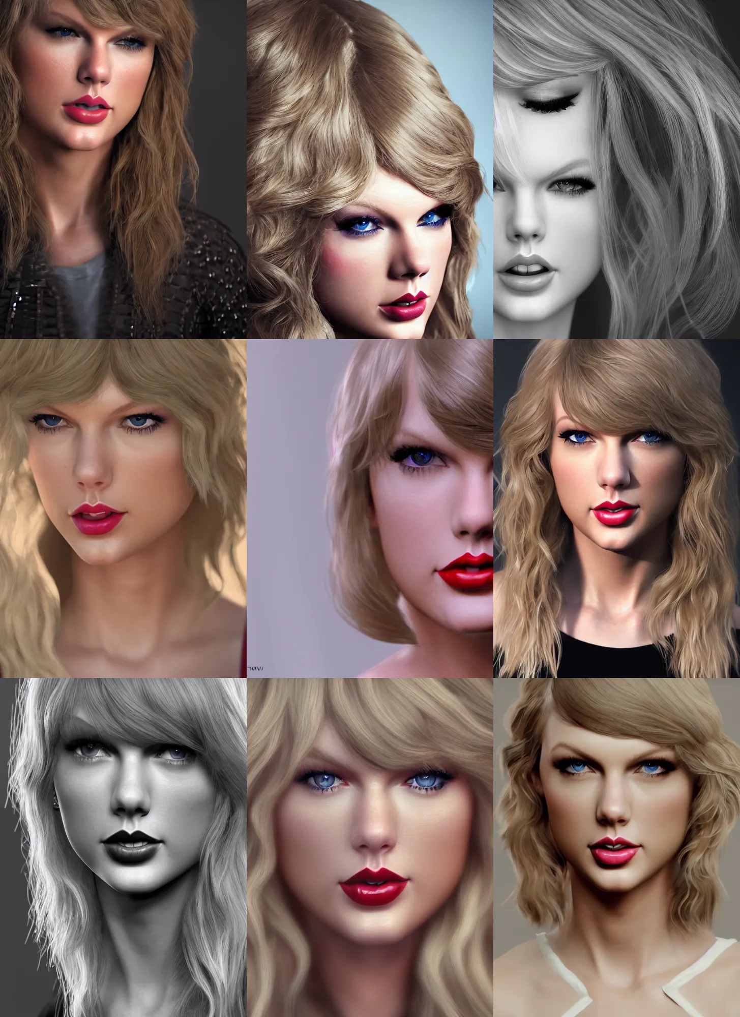 Prompt: portrait of taylor swift by greg rutkowksi, extreme detail, 8 k, intricate abstract, unreal engine tech demo