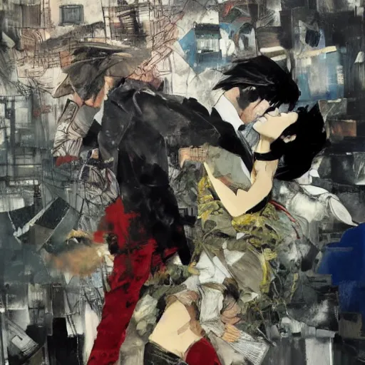 Prompt: the unforgivable corto maltese dreaming about the forbidden streets of valparaiso and its tango feelings, oil on canvas by dave mckean and yoji shinkawa