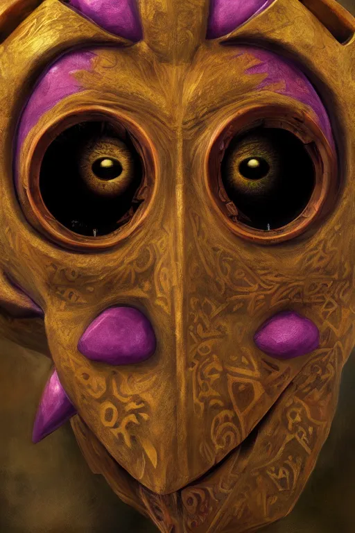 Prompt: Majora's Mask from Zelda, oil on canvas, intricate, portrait, 8k highly professionally detailed, HDR, CGsociety