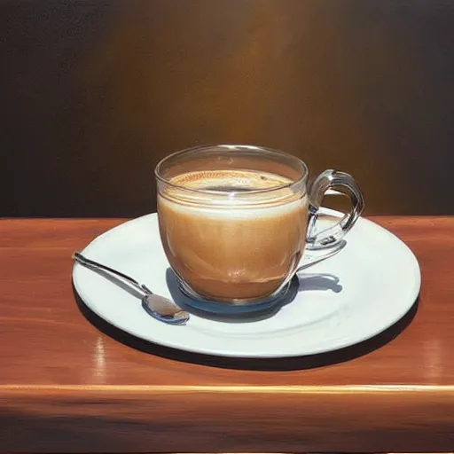 Image similar to a cup of coffee with fractal cream swirls on a wooden table, a hyperrealistic painting by sam spratt, trending on cgsociety, fantasy art, chalk art, hyper realism, hyper - realistic