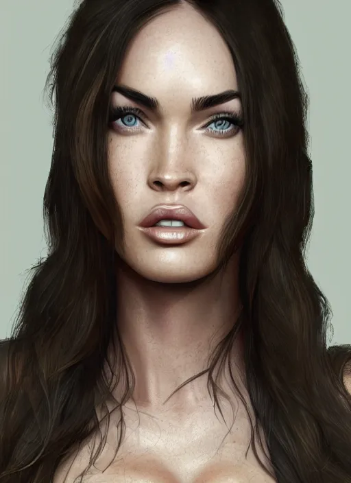 Image similar to megan fox, au naturel, hyper detailed, digital art, trending in artstation, cinematic lighting, studio quality, smooth render, unreal engine 5 rendered, octane rendered