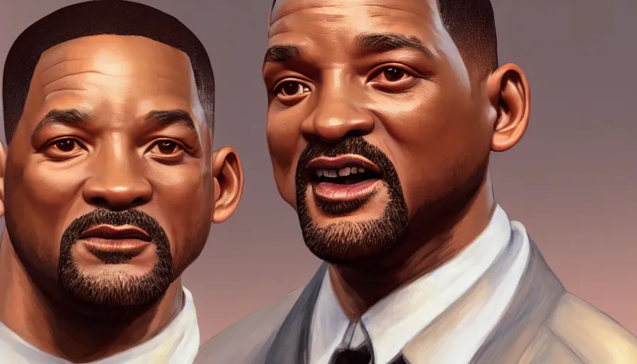 Prompt: hand painted bust of will smith, white background, hyperdetailed, artstation, cgsociety, 8 k
