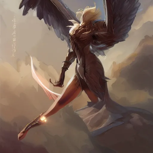 Image similar to Art station concept of a beautiful girl riding a gryphon, symmetrical face, smooth body features, by Stanley Artgerm Lau, WLOP, Rossdraws, James Jean, Andrei Riabovitchev, Marc Simonetti, and Sakimichan, trending on artstation