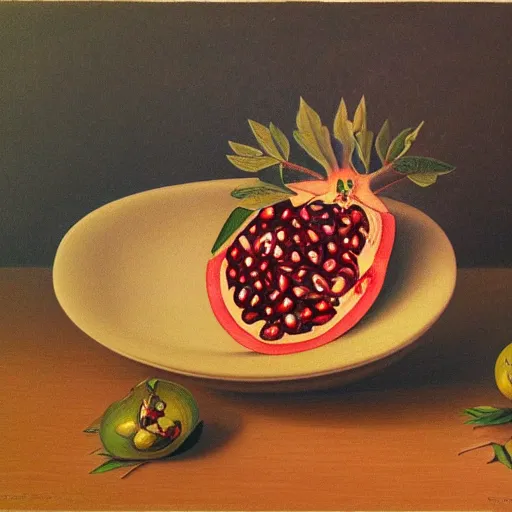 Image similar to a beautiful ultradetailed tattoo drawing of a still life with an open pomegranate in naïve art style by henry rousseau, trending on art station, 4K