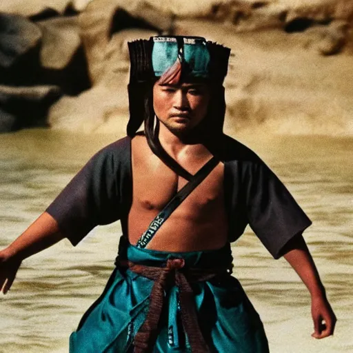 Image similar to ancient Japanese warrior wear swimsuit as Leonardo DiCaprio