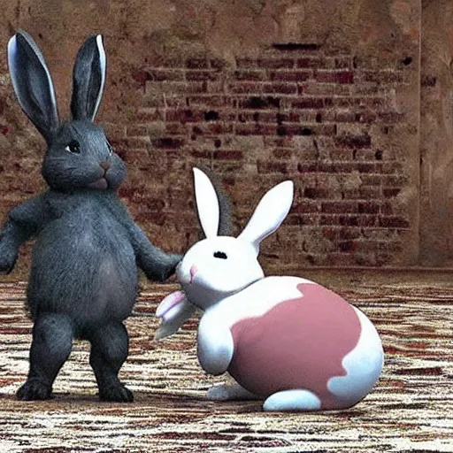 Prompt: a cute bunny fighting against the biggest demon of all time