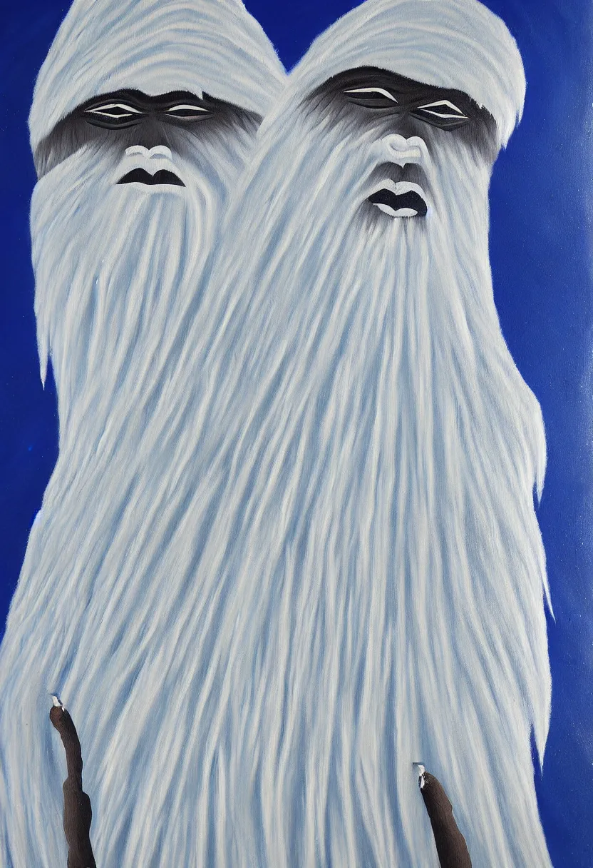 Image similar to inuit oil painting of a yeti, thick textured paint