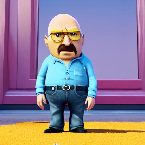 Image similar to Walter White as Gru in Despicable Me, artistic, 8k, octane render, pixar, minions