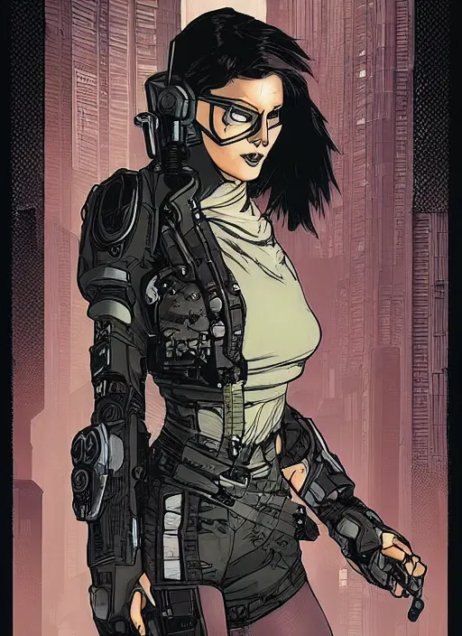 Prompt: cyberpunk spy babe. night vision. portrait by ashley wood and alphonse mucha and laurie greasley and josan gonzalez and james gurney. spliner cell, apex legends, rb 6 s, hl 2, d & d, cyberpunk 2 0 7 7. realistic face. dystopian setting.