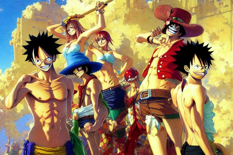 Premium AI Image  One piece anime main characters on vibrant colors neon
