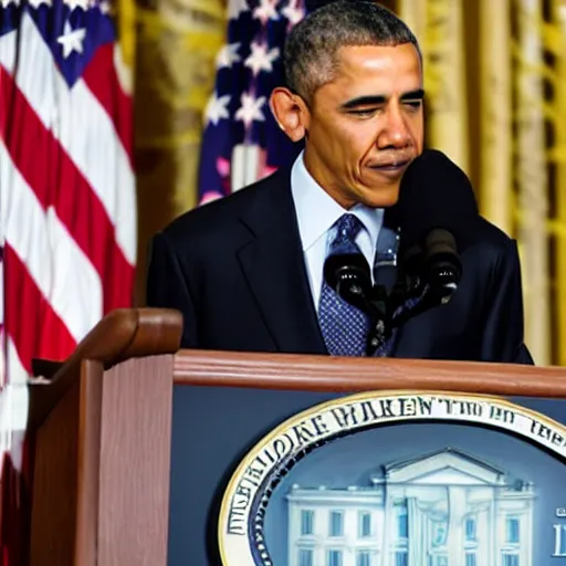 Prompt: Sleepy Barrack Obama wraps up in a warm blanket, photograph