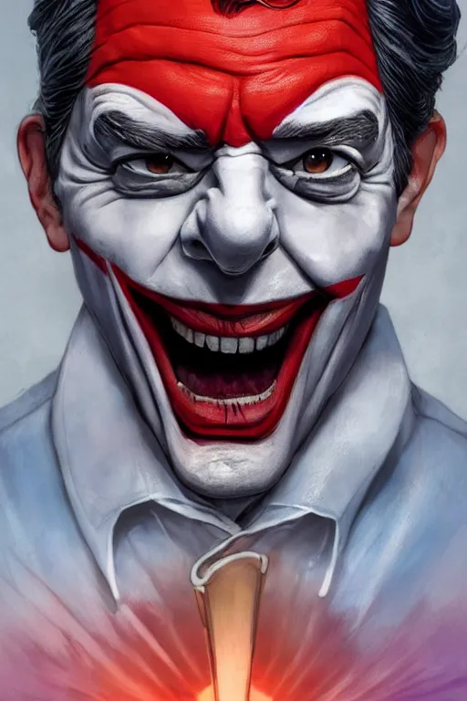 Image similar to jean - luc melenchon as a joker, realistic, high definition, 4 k, shimmering color, hyper detailed, art of greg rutkowski and magali villeneuve and artgerm