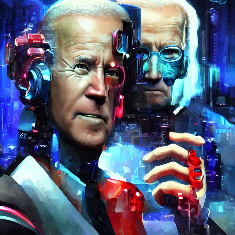 Image similar to Cyberpunk joe biden, android, detailed