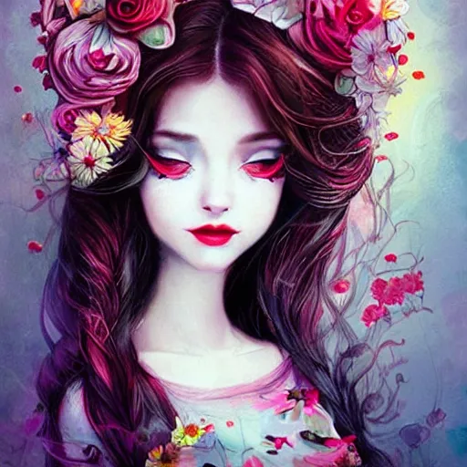 Image similar to in San Francisco lives a girl with flowers in her hair, in the style of Anna Dittman