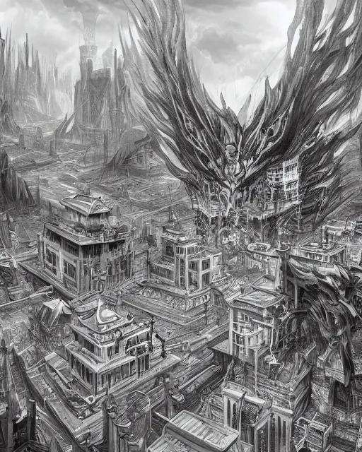 Image similar to the empty city, terrifying, evil, black and white, environment art, fantasy art, landscape art, in the style of masami kurumada, illustration, epic, fantasy, intricate, hyper detailed, artstation, concept art, smooth, sharp focus, ray tracing