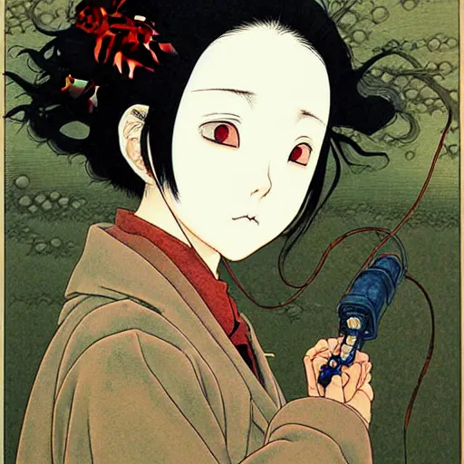 Image similar to prompt : mysterious portrait painted in miyazaki color style drawn by katsuhiro otomo and takato yamamoto, inspired by fables, china doll face, smooth face feature, intricate oil painting, high detail, sharp high detail, manga and anime 2 0 0 0