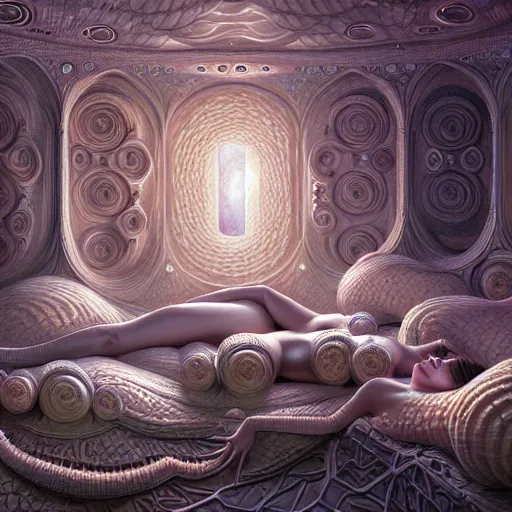 Image similar to ultra realist intricate detailed painting of a single attractive female in a cryopod sleeping with rows of pods, sci - fi, very intricate details, 8 k resolution, volumetric lighting, artstyle keith thompson, award winning