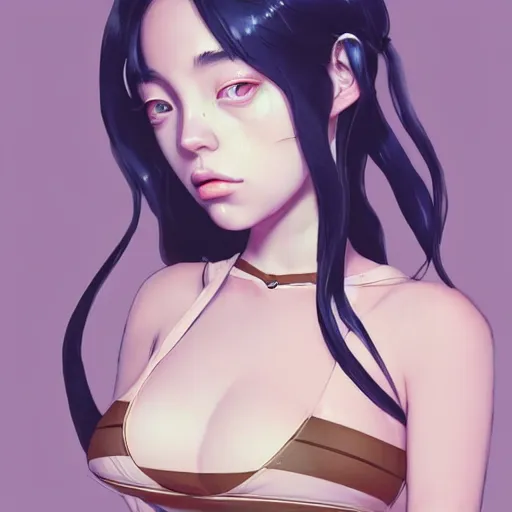 Image similar to a beautiful young japanese billie eilish kat dennings alluring instagram model in elaborate latex bikini tank top made from demons, by guweiz and wlop and ilya kuvshinov and artgerm and makoto shinkai and studio ghibli, symmetrical eyes, aesthetic, gorgeous, stunning, alluring, attractive, artstation, deviantart, pinterest, digital art