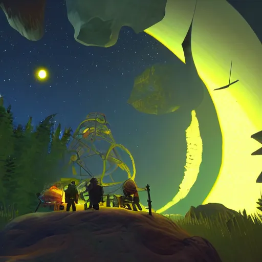 Image similar to Outer Wilds screenshot, night