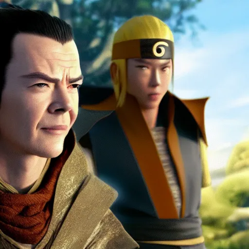 Prompt: elrond tells naruto he is his father, ultra realistic, uhd, 8 k, cinematic, golden hour, beautiful