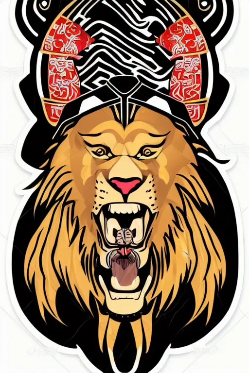 Prompt: Portrait of a lion as a samurai, samurai, japan, anime, sticker, colorful, illustration, highly detailed, simple, smooth and clean vector curves, no jagged lines, vector art, smooth
