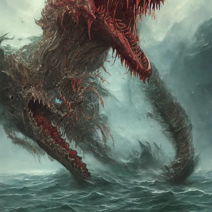 Image similar to sea monster large horror under the ocean d & d, d & d style, trending on artstation, intricate, highly detailed, vivid painting, colorful, art by greg rutkowski