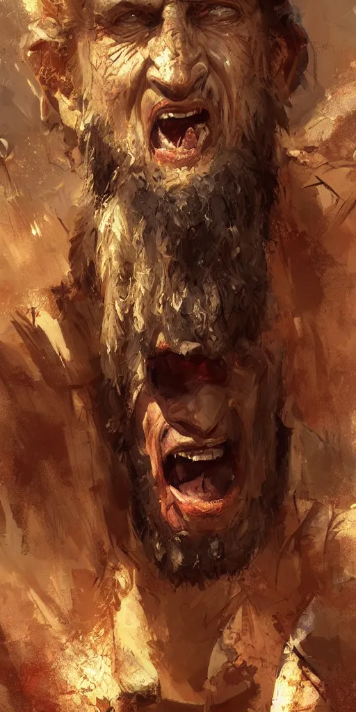 Image similar to Concept art Portrait of the ancient historical biblical SNARLING ANGRYING YELLING, jealous king Saul of Israel by craig mullins and marc simonetti, ARTSTATION, cgsociety, polycount, character design, CINEMATIC, AWE INSPIRING, BEAUTIFUL, ART GERM