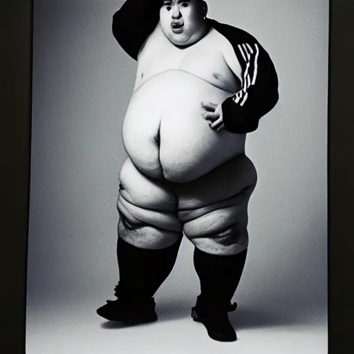 Image similar to a portrait of obese lionel messi by nobuyoshi araki