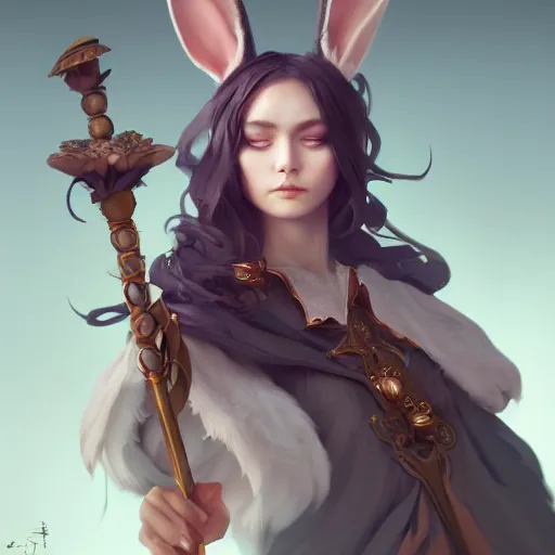 Prompt: an anthropomorphic female rabbit wizard with a staff, fine art, award winning, intricate, elegant, sharp focus, cinematic lighting, highly detailed, digital painting, 8 k concept art, art by guweiz and z. w. gu, masterpiece, trending on artstation, 8 k