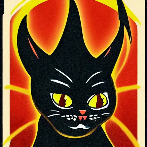 Prompt: Satanic cat, darkness, animated movie, 50s, disney animated movie style
