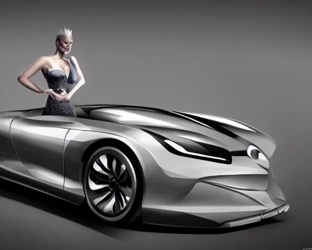 Prompt: car design in the style of margot robbie, amazing concept art, award - winning photorealistic illustration hdr 8 k