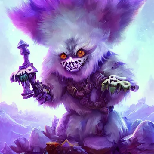 Image similar to cute fluffy animal skeleton creatures. blizzard warcraft animal creatures, graveyard background, bright art masterpiece artstation. 8k, sharp high quality artwork in style of Jose Daniel Cabrera Pena and Leonid Kozienko, violet theme, concept art by Tooth Wu, hearthstone card game artwork