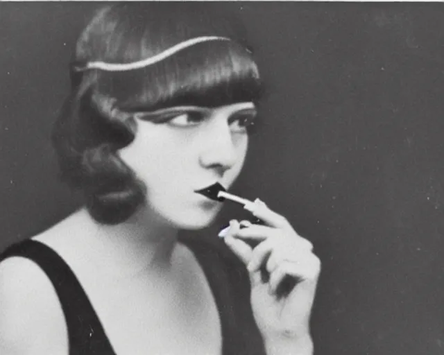 Image similar to 1 9 2 0 s photo of a flapper girl smoking a juul ecig