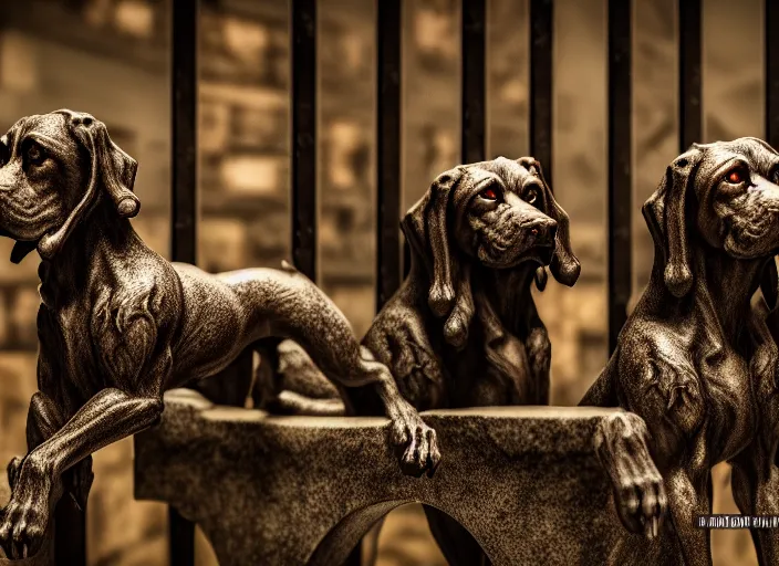 Prompt: photo of a real life photorealistic cerberus hound guarding the gates to the underworld. fantasy horror style. highly detailed 8 k. intricate. lifelike. soft light. nikon d 8 5 0 5 5 mm. dof. cinematic post - processing.