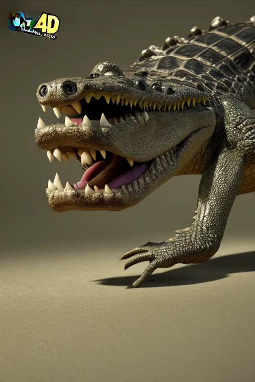 Image similar to a crocodile wearing a formal overcoat Pixar style 3D render octane render unreal engine 5 path tracing front shot cute Disney style 4K natural