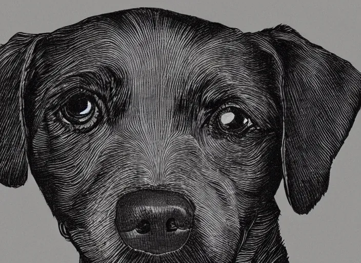 Image similar to illustration of a dog. black thin ink outline