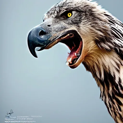 Prompt: a wolf eagle!!! hybrid! bold natural colors, masterpiece, trending on artstation, photograph, national geographic, wildlife photographer of the year