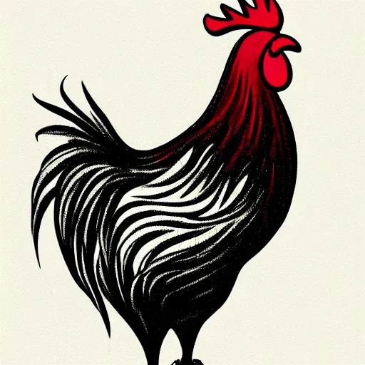 Prompt: a drawing of a rooster on a white background, a computer rendering by rosa bonheur, shutterstock, cloisonnism, photoillustration, sabattier filter, logo