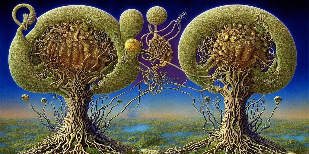 Image similar to tree of life by roger dean and andrew ferez, art forms of nature by ernst haeckel, divine chaos engine, symbolist, visionary, art nouveau, botanical fractal structures, organic, detailed, realistic, surreality