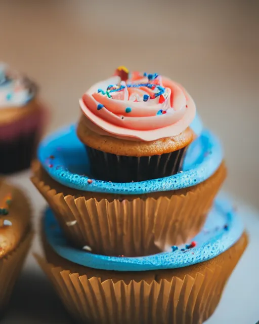 Image similar to high quality presentation photo of cupcakes, photography 4k, f1.8 anamorphic, bokeh, 4k, Canon, Nikon