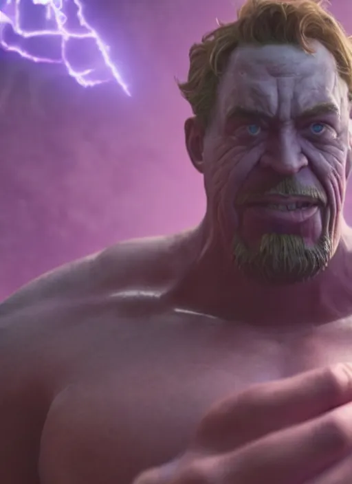 Prompt: a still of sam hyde as thanos in avengers endgame emerging a portal, octane render, rule of thirds, sigma look, beautiful