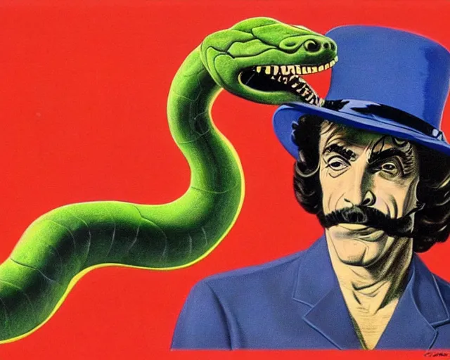 Image similar to hypothetical'sip tech'logo for a snake based computer drink, high concept, ridiculous, art by computer and frank frazetta, theme song by frank zappa and rene magritte