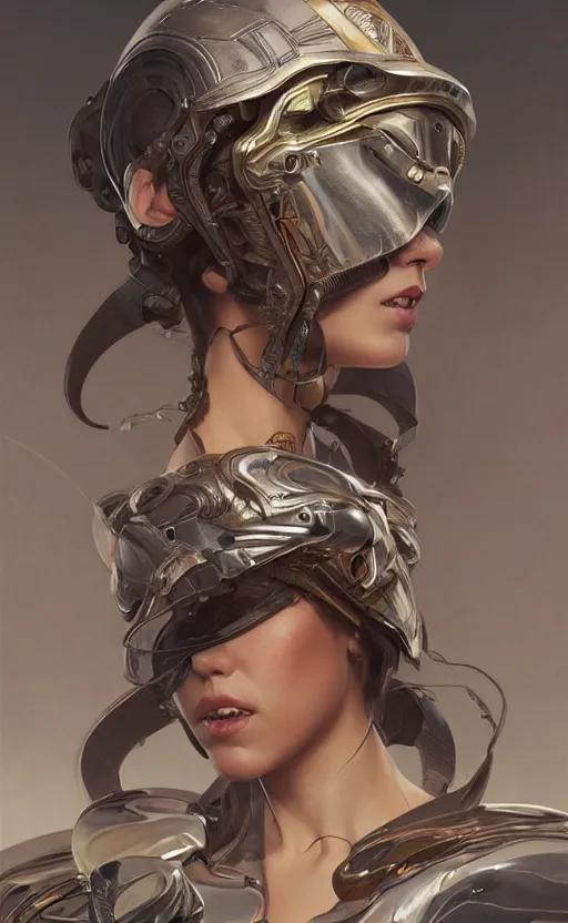 Image similar to portrait of a female warrior wearing a semi transparent carbon shell, plastic, science fiction, intricate, headshot, highly detailed, digital painting, artstation, concept art, sharp focus, cinematic lighting, illustration, art by artgerm and greg rutkowski, alphonse mucha, cgsociety