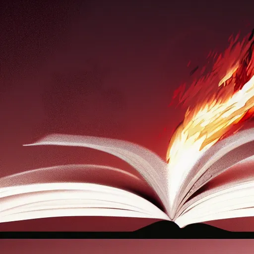 Prompt: white fire hovering over an open book icon, red background, cgsociety, artstation, digital art