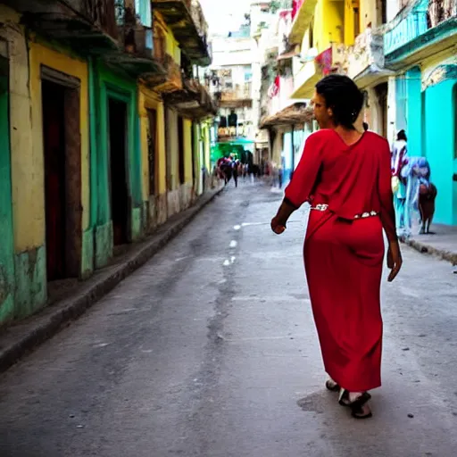 Prompt: beautiful cuban woman in havana full body walking down the street from behind